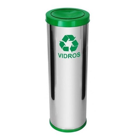 Lixeira Em Aço Inox Com Tampa Meia Esfera Pintada 30 Litros:Verde