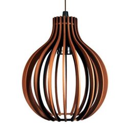 Lustre Redondo Pendente de Madeira 21x18cm - Chocolate - 1