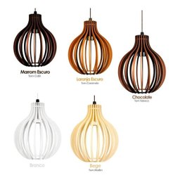 Lustre Redondo Pendente de Madeira 21x18cm - Chocolate - 6