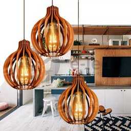 Lustre Redondo Pendente De Madeira 21x18cm - Marfim - 4 Lustre Redondo Pendente De Madeira 21x18cm - Marfim - 4