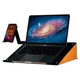 Suporte de Notebook e Celular Moderno em Madeira e Metal - 1