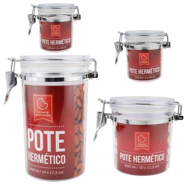 Kit 4 Pote Hermético Acrilíco Redondo Transparente Clink