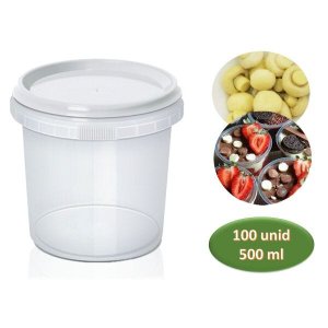 Pote Redondo com Lacre Bolo No Pote Conservas Descartável 500 Ml C/100
