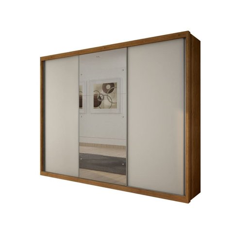 Guarda Roupa Casal com Espelho 3 Portas 6 Gavetas - Paradizzo Gold-cumaru Off White - Móveis Novo Ho