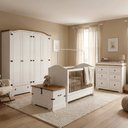 Ver imagem 1 de Quarto de Bebê Completo 100% MDF com Guarda Roupa Cômoda Berço e Baú Smile Bege Creme/Carvalho