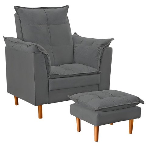 Poltrona de Amamentação com Puff Quarto de Bebê Bia Suede Cor:cinza