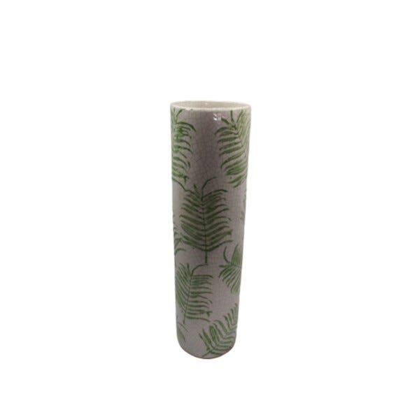 Vaso In Ceramica Bianco Alto 20cm | Motivo Erba Della Pampa, Stile Bohémien Per Tavolo, Libreria O Caminetto