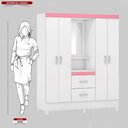 Ver imagem 4 de Guarda Roupa Solteiro 4 Portas com Espelho e 2 Gavetas Loanda Branco-rosa-branco