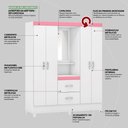 Ver imagem 5 de Guarda Roupa Solteiro 4 Portas com Espelho e 2 Gavetas Loanda Branco-rosa-branco