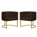 Ver imagem 1 de Kit 2 Poltronas Reforçada Decorativa Sala Estar Jantar Gabriela Base Ferro Dourado Suede Marrom