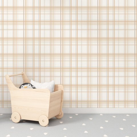 Papel de Parede Infantil Xadrez Tartan Bege