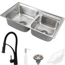 Ver imagem 1 de Cuba para cozinha pia dupla com acessórios Ticunas e Torneira monocomando gourmet Solimões Matt