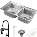 Ver imagem 1 de Cuba para cozinha pia dupla com acessórios Ticunas e Torneira monocomando gourmet Munim Preto