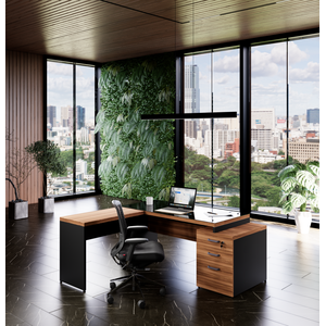 Mesa Diretor Web40: Elegância Vidro 1,92x1,60 - Nogal/Preto