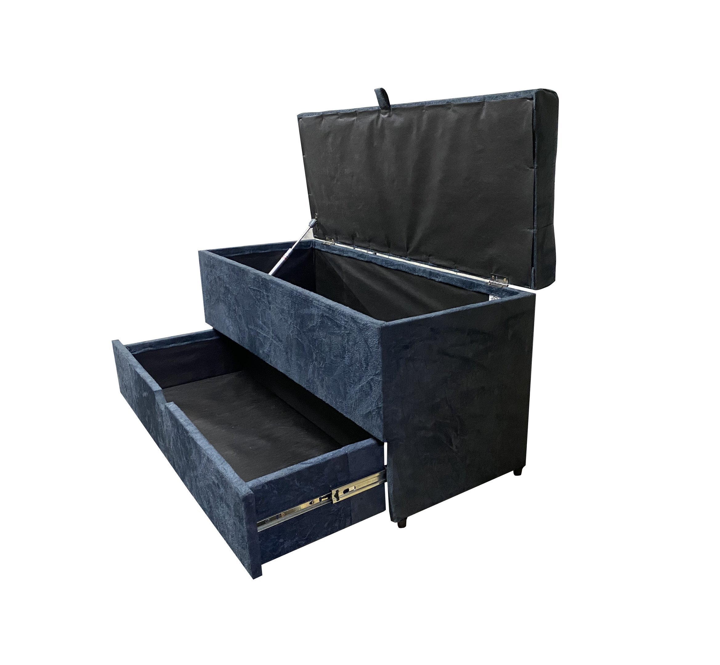 RECAMIER PUFF BAÚ SAPATEIRA E GAVETA 90 CM PARA CAMA DE SOLTEIRO - CINZA ESCURO CHUMBO