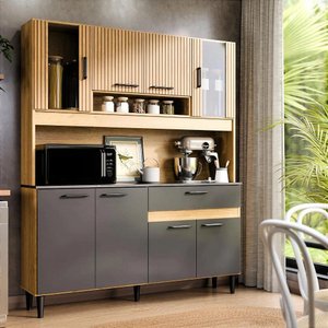 Kit Cozinha Coral 8 Portas Damasco Ripado/cinza
