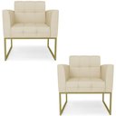 Ver imagem 1 de Poltrona Base Industrial Dourado Kit 2 Ana Veludo Luxo Off White - Ibiza
