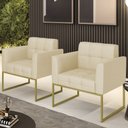 Ver imagem 2 de Poltrona Base Industrial Dourado Kit 2 Ana Veludo Luxo Off White - Ibiza