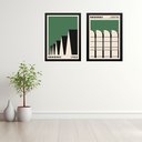 Ver imagem 1 de Kit 2 Quadros Arquitetura Bauhaus Verde 24x18cm:moldura Preta