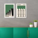 Ver imagem 2 de Kit 2 Quadros Arquitetura Bauhaus Verde 24x18cm:moldura Preta