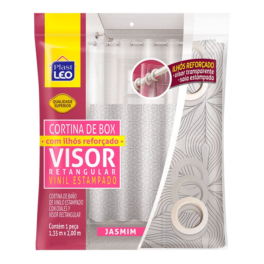 Cortina para Box Plast Leo Vinil com Ilhós e Visor Retangular 1,35x2,00m Estampada Jasmim - 3