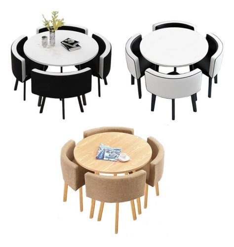 Conjunto Mesa Minimalista com 4 Cadeiras Compacta 1m2:base Das Cadeiras Preta com Ecocuero Preto Con