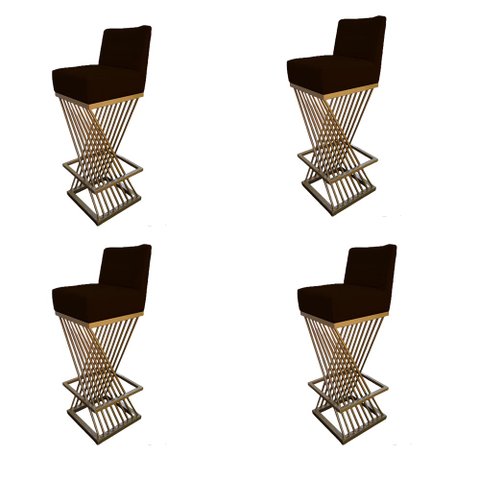 Kit 04 Banquetas Luma Base de Ferro Sued Marrom - D'classe Decor