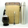 Kit Cuia Coquinho Uruguaio Preteado + Térmica Inox 1l / Bomba Inox 19 cm + Mateira Recouro - 1