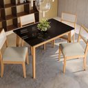 Ver imagem 3 de Conjunto Sala de Jantar CSJ448CA Nara com Cadeiras Zaira 4 Lugares Tampo em Vidro Preto Fosco Linho