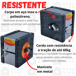 Varal Recolhível 30 Metros De Inox Retrátil - Varal Prático - 6