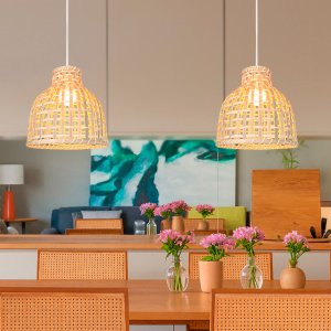 2 Pendente Bambu em Fibra Natural Rustico Artesanal Nat52