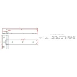 Dobradiça para Baia Tipo T 3 Furos Forsul Preta - 2