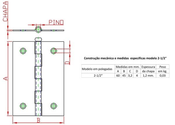 6 Dobradiças 2 1/2 para Porta e Janela N-1 Forsul Prata - 2