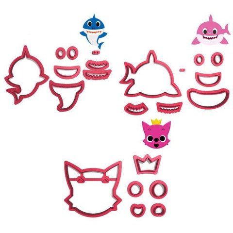 Kit 3 Cortadores Pasta Doce Impresso Festa Fundo do Mar Tubarão Bebê em Pé Nadando Raposa Rosa Pink: