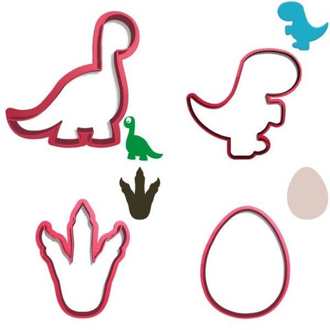 Kit Cortador Pasta Biscoito Infantil Dinossauro Baby Cute Braquiossauro Trex Pegada Ovo 4pc:6cm