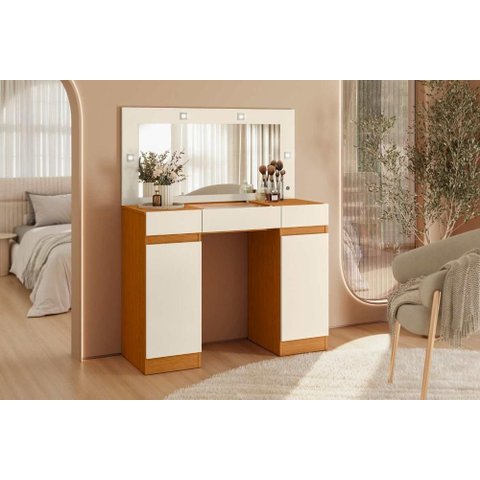 Penteadeira Camarim Studio 3 Gavetas com Espelho - Cinamomo Off White - Albatroz