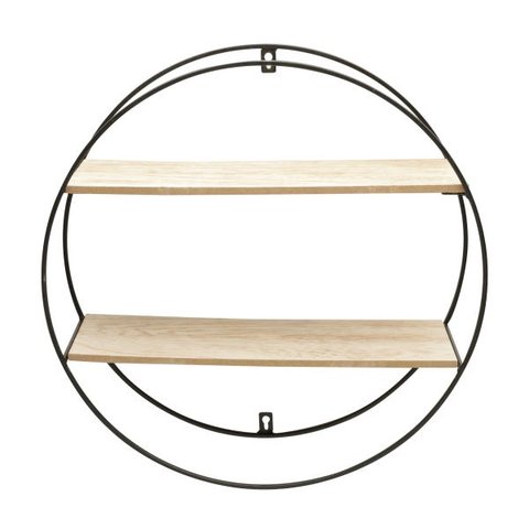 PRATELEIRA METAL/MADEIRA GEO FORMS ROUND PRETO 46X16X46 cm