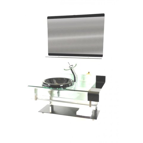 Gabinete de Vidro 90cm Curvado Duplo Inox com Cuba Grafite