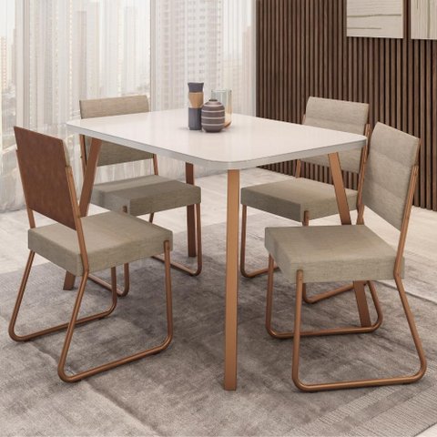Conjunto Sala de Jantar 4 Cadeiras Accra Carraro Gelo Areia Rosê