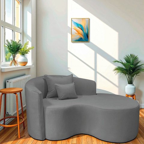 Recamier Curvo Orgânico 150cm 2 Lugares Lado Direito para Sala de Estar Bouclé Londres