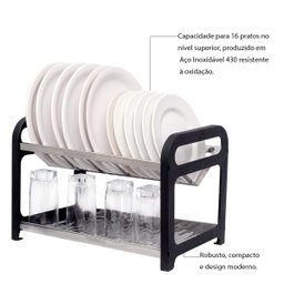 Escorredor 16 Pratos Inox Preto com Porta Talheres - 4