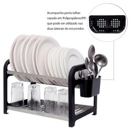 Escorredor 16 Pratos Inox Preto com Porta Talheres - 3