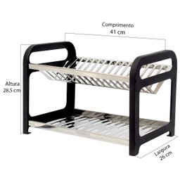 Escorredor 16 Pratos Inox Preto com Porta Talheres - 6