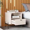 Ver imagem 3 de Kit 2 Mesas Cabeceira Quarto Tucupí Slim 1 Gaveta Pés Metal Off White/preto