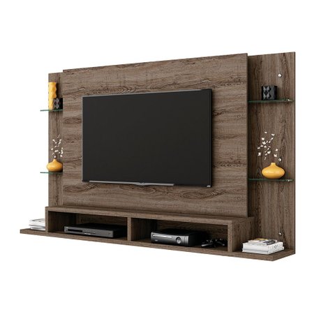 Painel Home P/ Tv Simon com Bancada e Prateleiras de Vidro para Tv 55" Carvalho Berlim - Bela Móveis