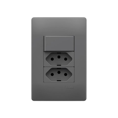 Interruptor Simples e Tomada Dupla 2p+t 20a Fame Habitat Onix com Placa 4x2
