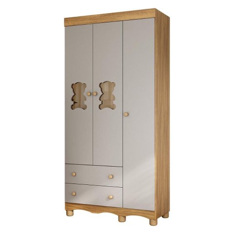 Guarda-Roupa Infantil 92cm com Vidro 3 Portas e 2 Gavetas Ternura Multimóveis Mp4806 Madeirado/Off