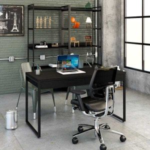 Mesa Escritório Office Estilo Industrial 1,10M com 2 Gavetas