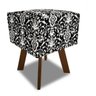 Puff Banqueta Quadrado Jacquard Pés de Madeira: Arabesco Preto - 1