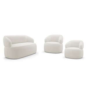 Kit 02 Poltronas Giratória e 01 Sofá Orgânico Glee 02 Lugares 140cm Bouclê Off White - Abmaza